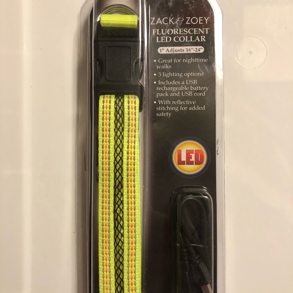 Zack & Zoey Fluorescent LED Dog Collar Yellow